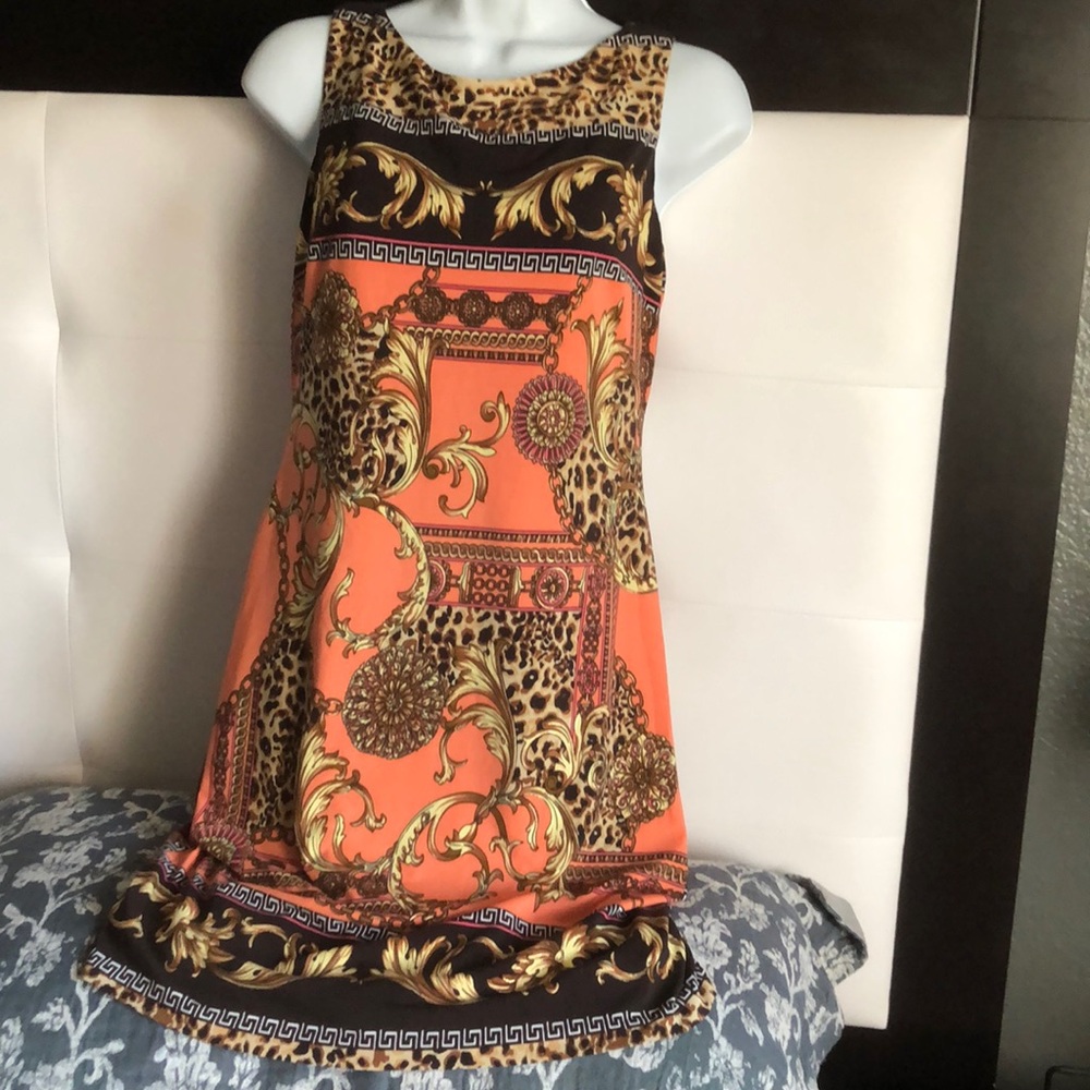 Cache Sleeveless Animalprint Chain Medallion Dress - image 1